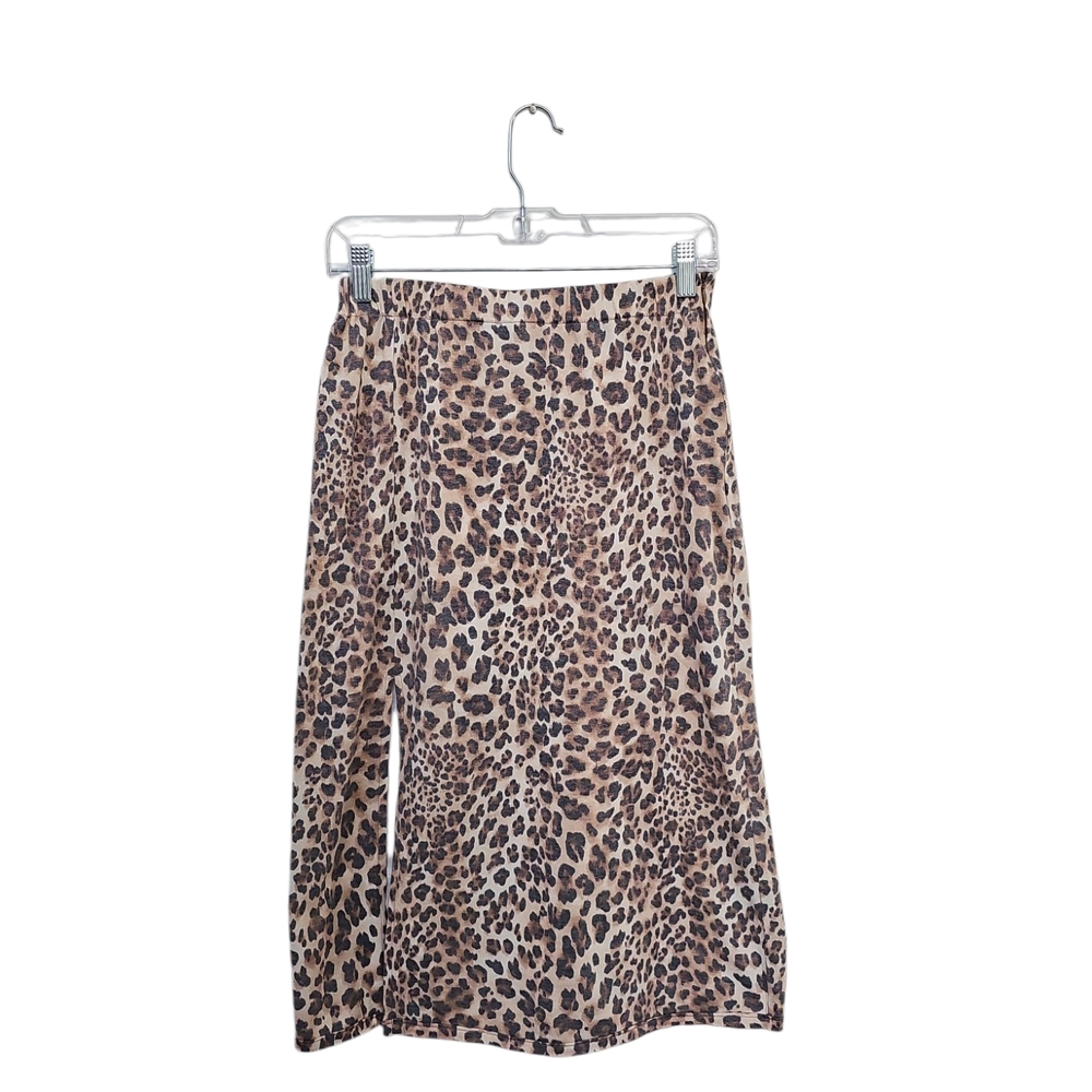SK 31 New POL Boutique Womens Black Leopard Print Midi Skirt Size Small Jersey